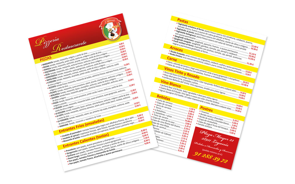 Diseño e Impresión Flyers A5 Restaurante Italiano